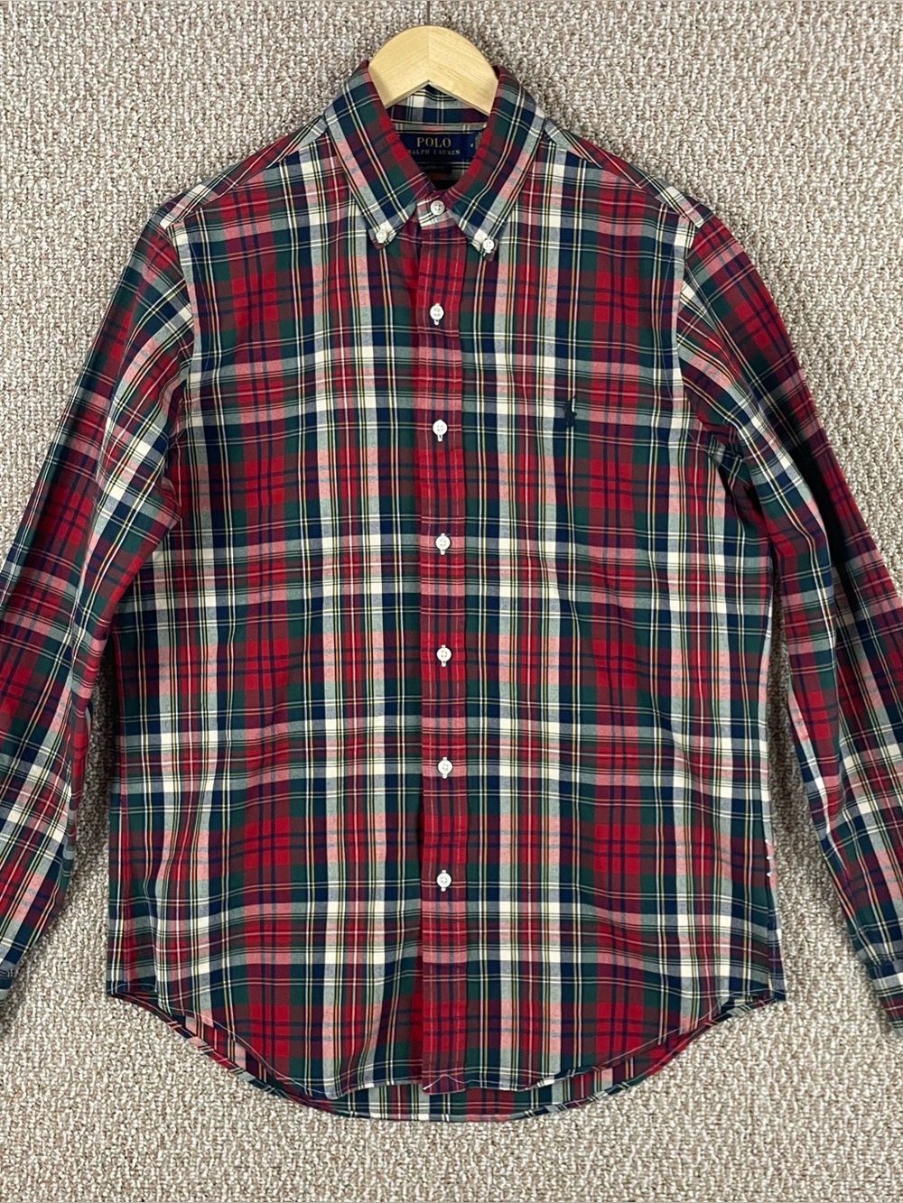 Polo Ralph Lauren Button Shirt Men’s M Tartan Plaid Pony Cotton Long Sleeve T262